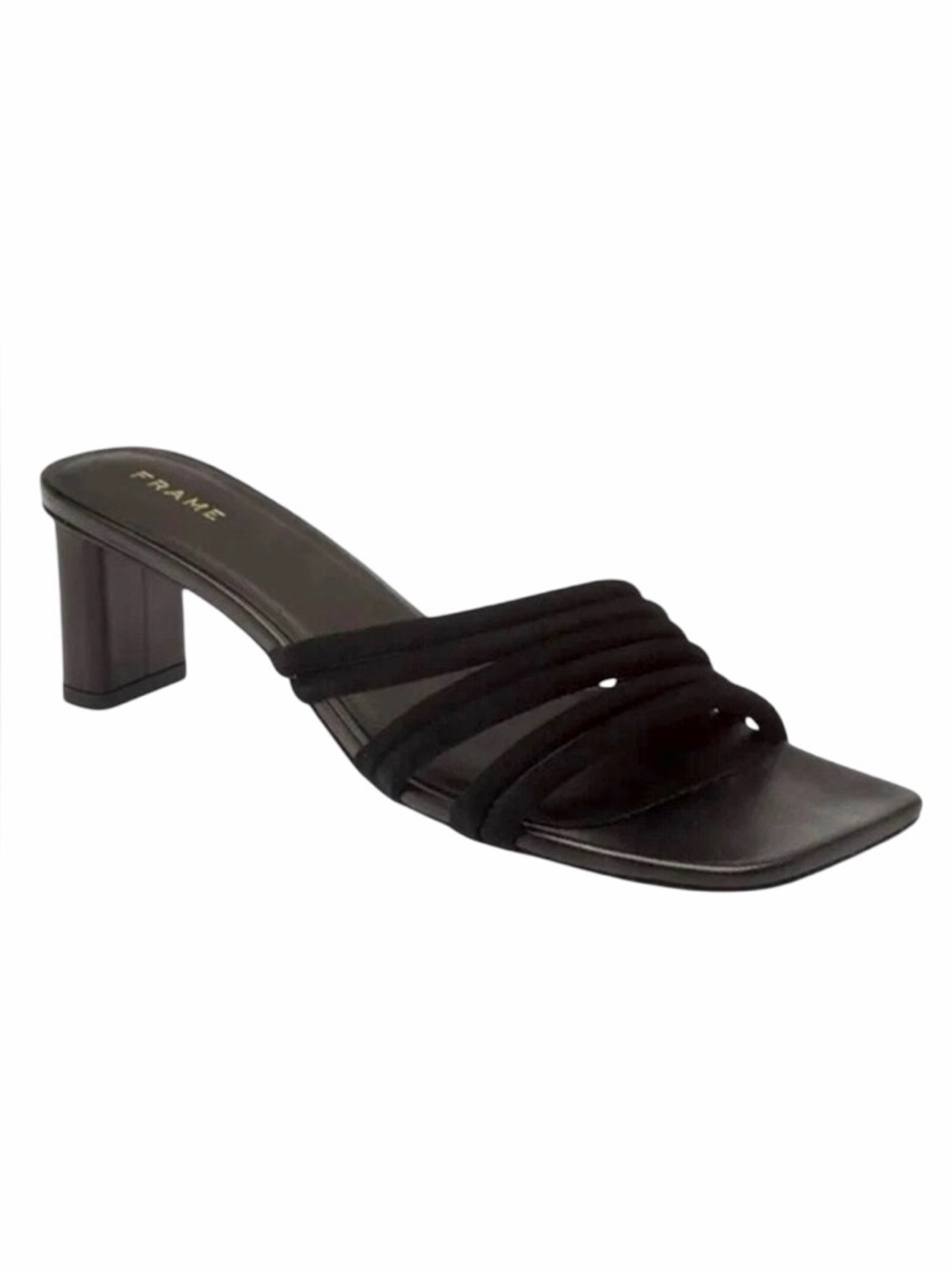 FRAME Le Tonga Heeled Sandals Size EU 37.5 Black Suede Leather Strappy Neutral